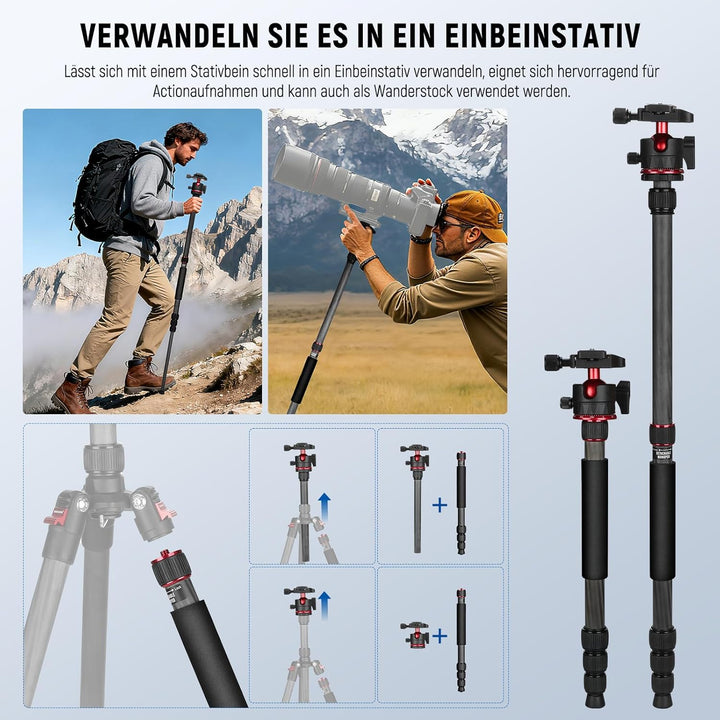 NEEWER Basics Carbonfaser Reisestativ Einbeinstativ, 64" kompaktes leichtes tragbares Handy Kamera S