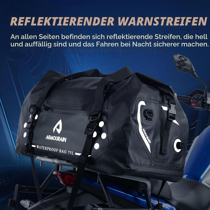Motorrad-Trockentasche 75 L Grosse wasserdichte Reisetasche, Faltbare Reisetasche, Kofferraum-Sitzta