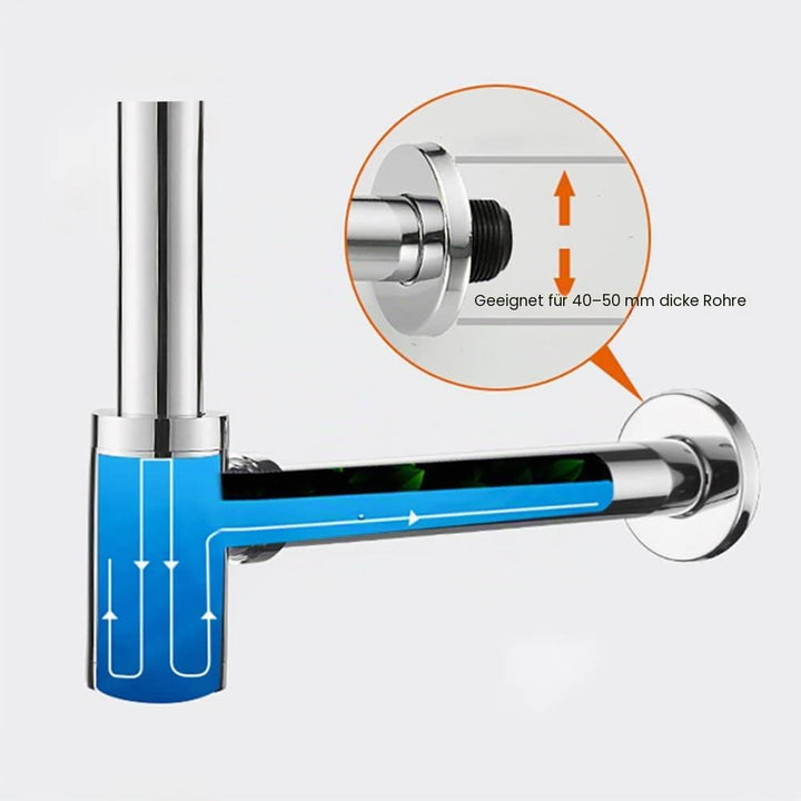 EXLECO Siphon mit Ablaufgarnitur 1 1/4" x Ø 32mm Edelstahl Siphon Geruchsverschluss Verstellbar Univ