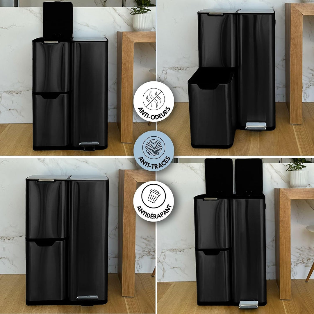 abfalleimer für die Mülltrennung 60L HAJA Schwarz Noir, Noir