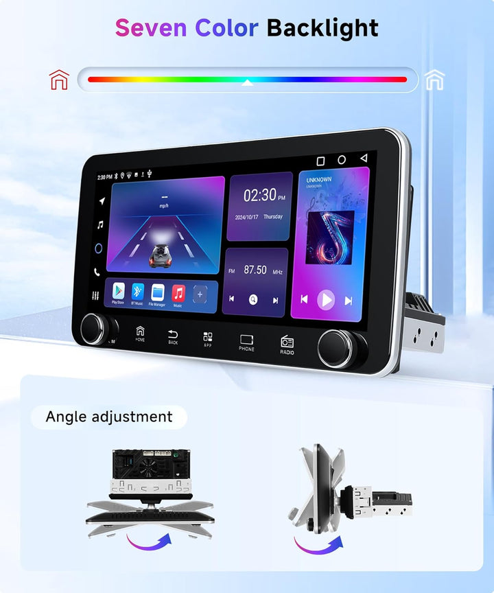 Rimoody 2+64G Autoradio 1 Din Wireless Carplay Android Auto 10.36 Zoll IPS 360° Drehbarer Bildschirm
