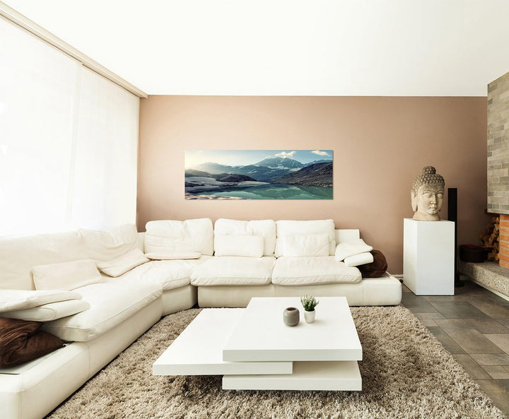 Paul Sinus Art Panoramabild auf Leinwand und Keilrahmen 150x50cm Berge Schnee EIS See Natur