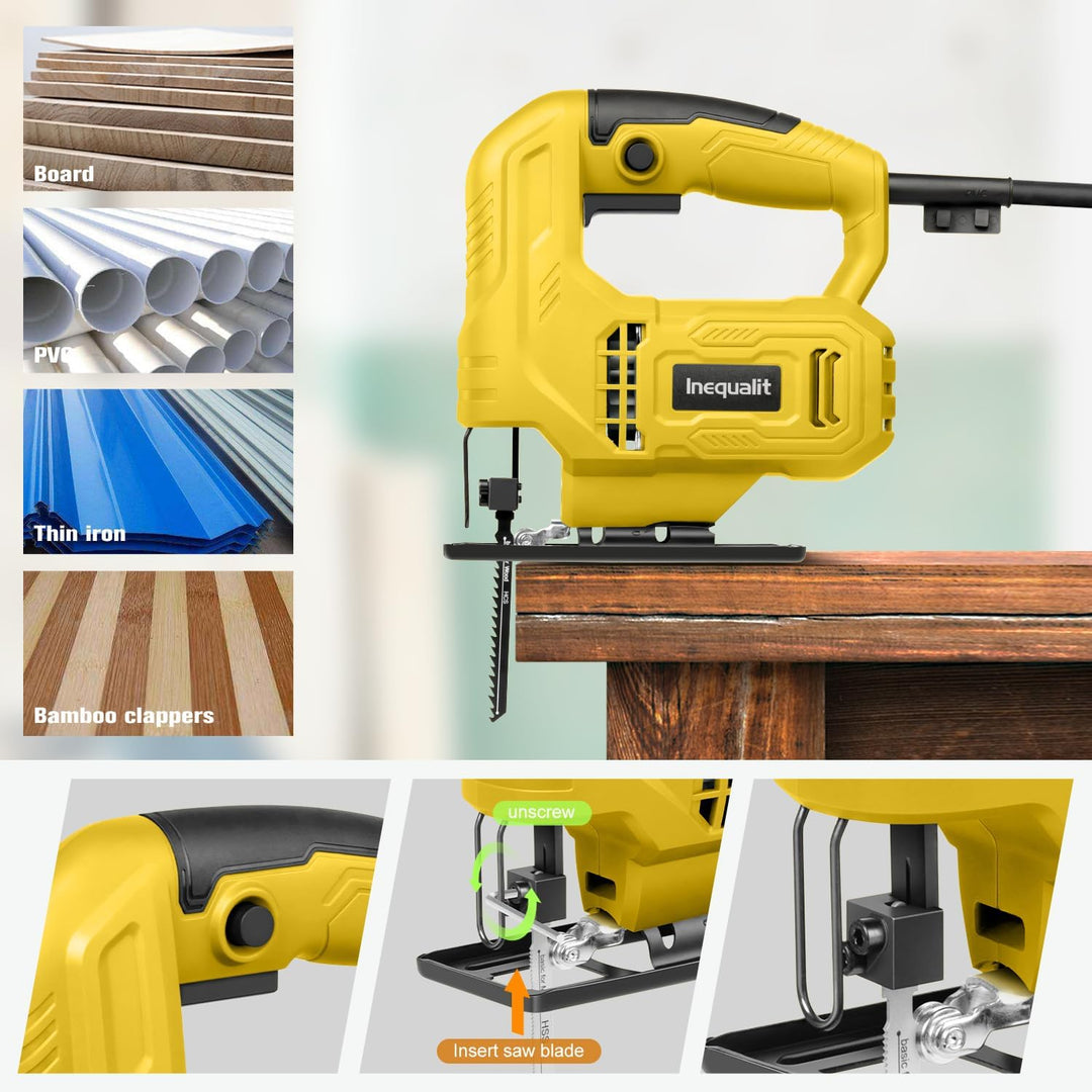 Stichsäge 400W – Pendelhubsäge mit variabler Geschwindigkeit (0–3000 U/min), 45° verstellbarem Gehru