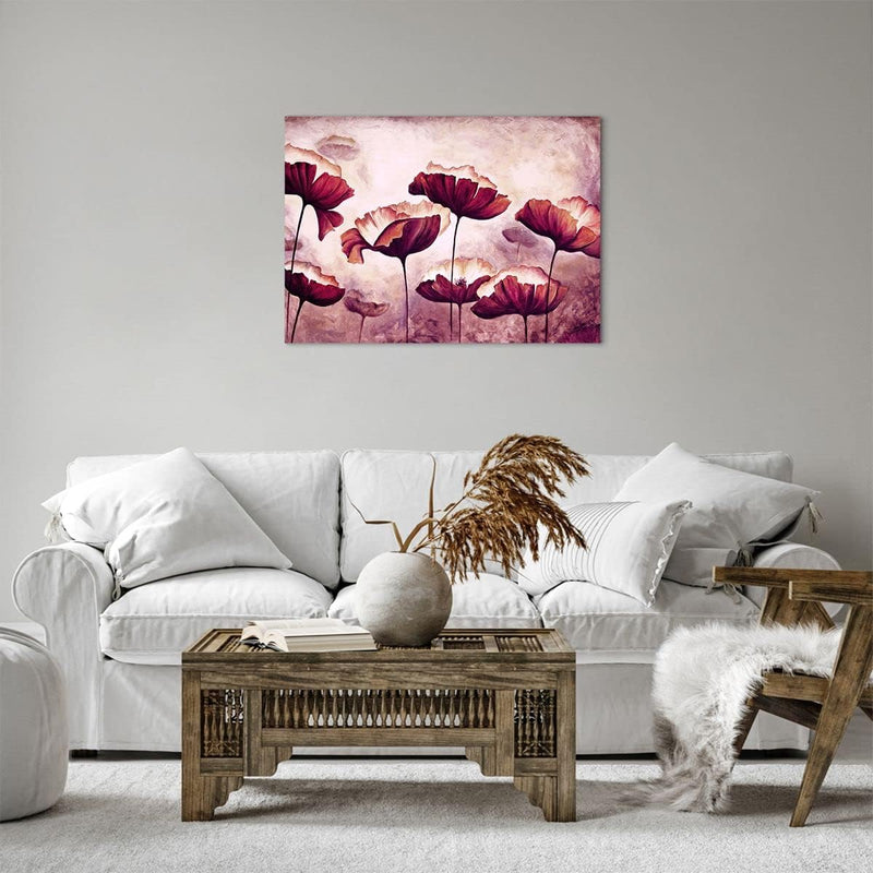 Bilder auf Leinwand Mohn Blume Wiese Leinwandbild mit Rahmen 70x50cm Wandbilder Dekoration Wohnzimme