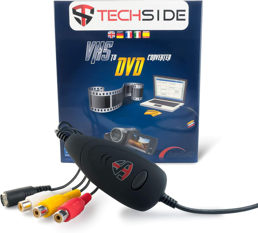 TechSide VHS Analog-Digital-Konverter + Scart-Adapter | Neue Version 2024 | Windows 11 + Neue Softwa