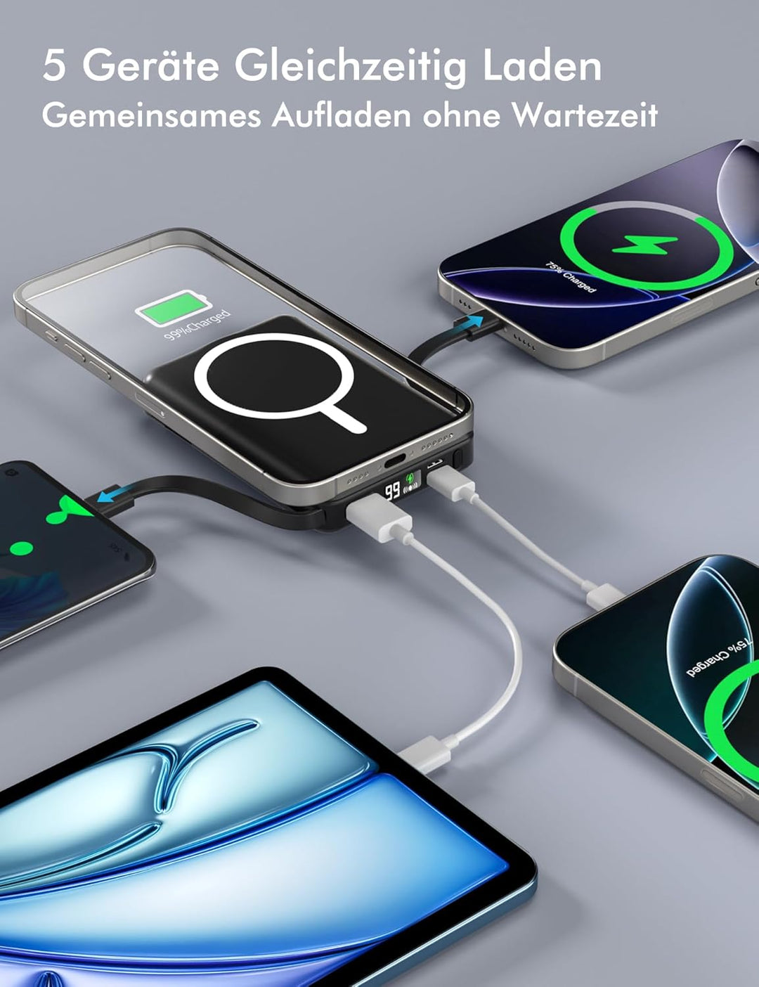 Podoru for Magsafe Powerbank, 10000mAh Magnetische Wireless Power Bank mit USB-C Kabel PD 20W Schnel