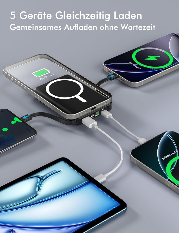 Podoru for Magsafe Powerbank, 10000mAh Magnetische Wireless Power Bank mit USB-C Kabel PD 20W Schnel