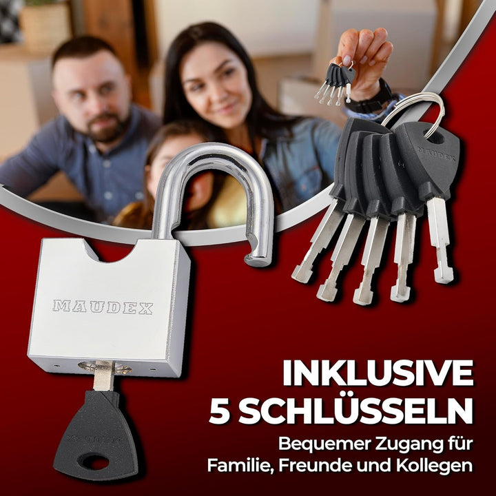 Maudex® RPB45 Hochleistungs-Vorhängeschloss – 9 mm gehärteter, schnittfester Bügel, wetterfester Chr