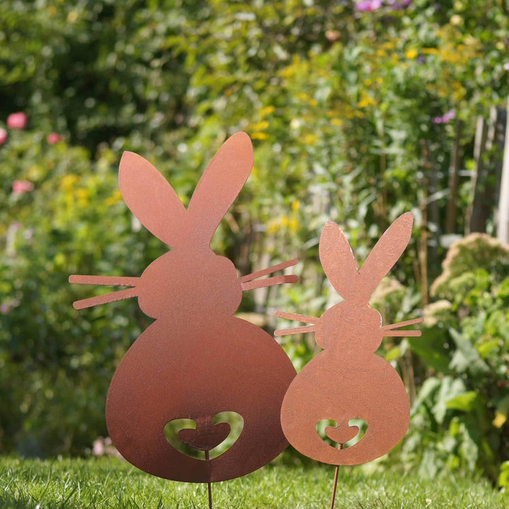 UNUS Garden Hasen Gartenstecker 2er Set, Osterdeko für draussen, Osterhasen Gartendeko Rostoptik, Ro