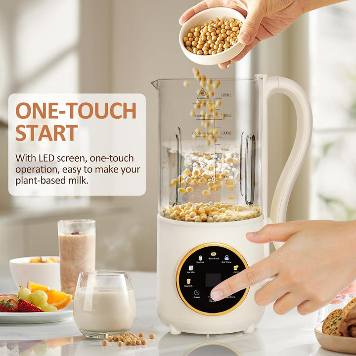 Nussmilchmaschine 1,4L, Automatischer Nussmilchbereiter, mit Startverzögerung, Selbstreinigung, LED-
