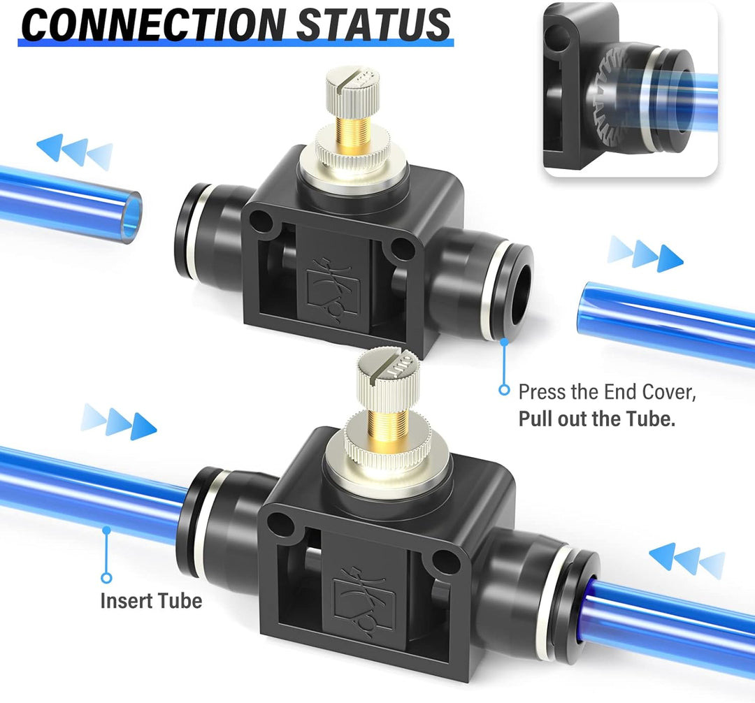 SCF-1/4 Luftstromregelventil mit Push-to-Connect-Armatur, Inline-Drehzahlregler, Union gerade – 1/4