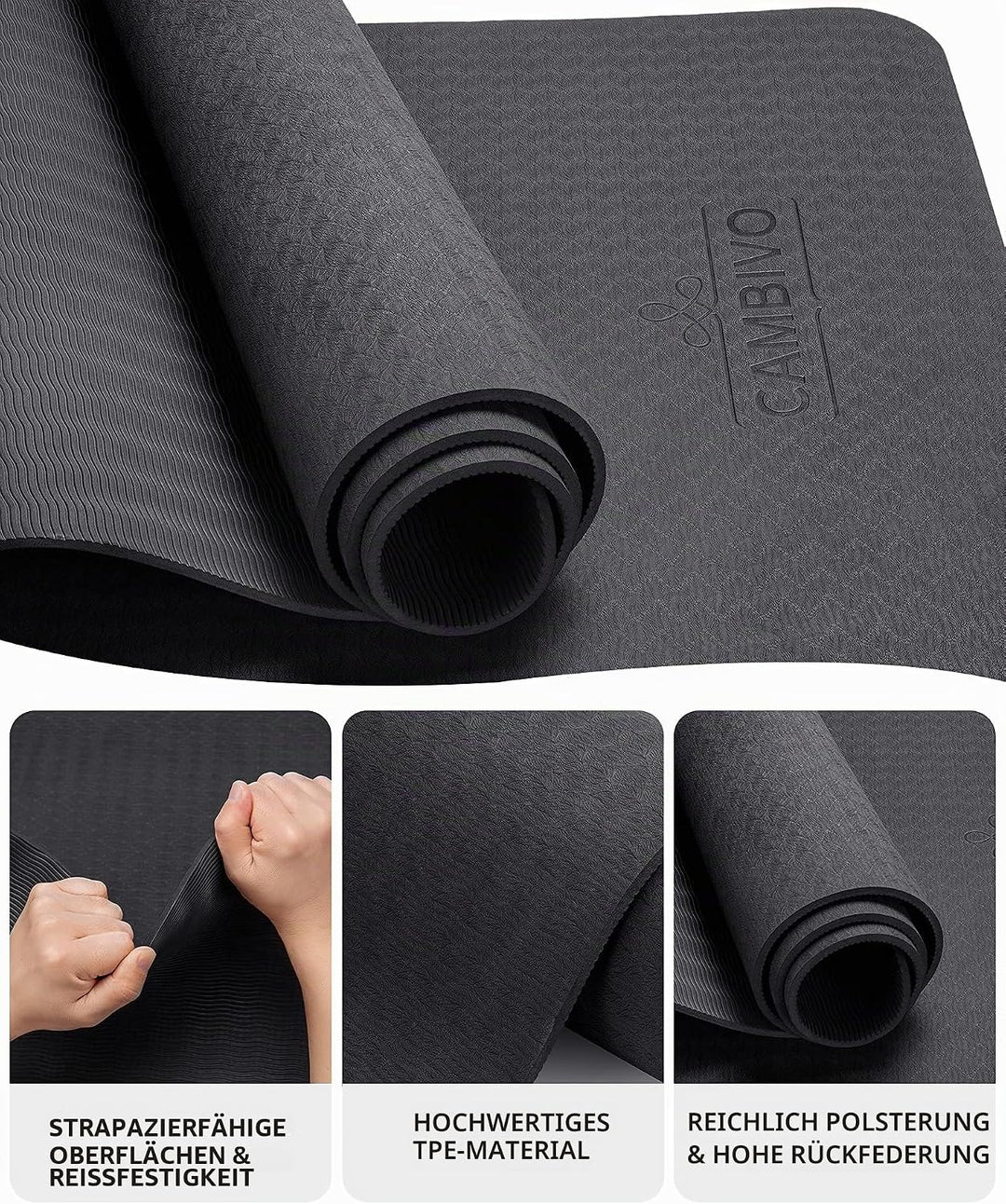 CAMBIVO Yoga Matte 183cm x 61cm, 8mm Dicke Pilates Matte Gymnastikmatte Rutschfest &amp; Gepolstert,Yoga