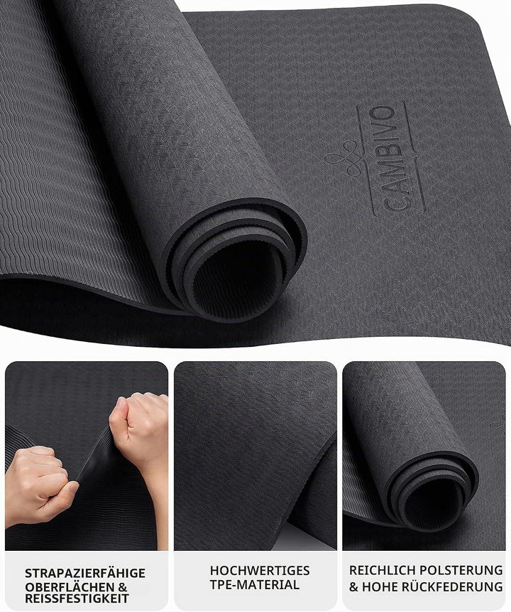 CAMBIVO Yoga Matte 183cm x 61cm, 8mm Dicke Pilates Matte Gymnastikmatte Rutschfest &amp; Gepolstert,Yoga