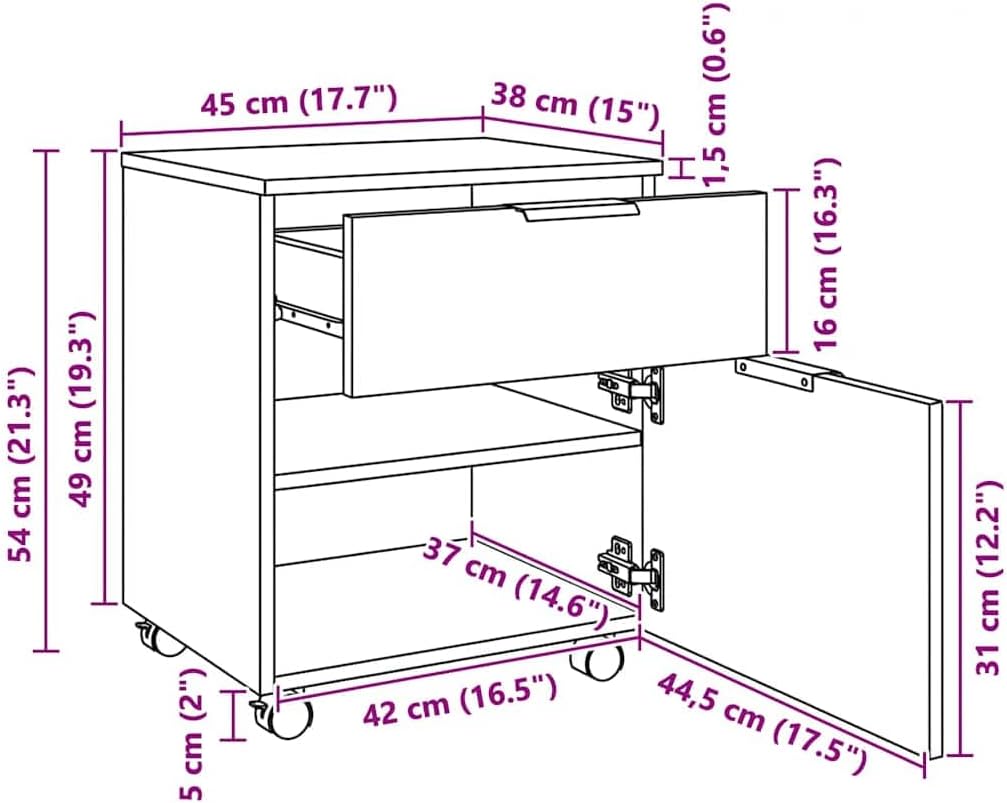 vidaXL Aktenschrank Mobil mit Rollen, Rollschrank Rollcontainer für Büro, Büroschrank mit viel Staur