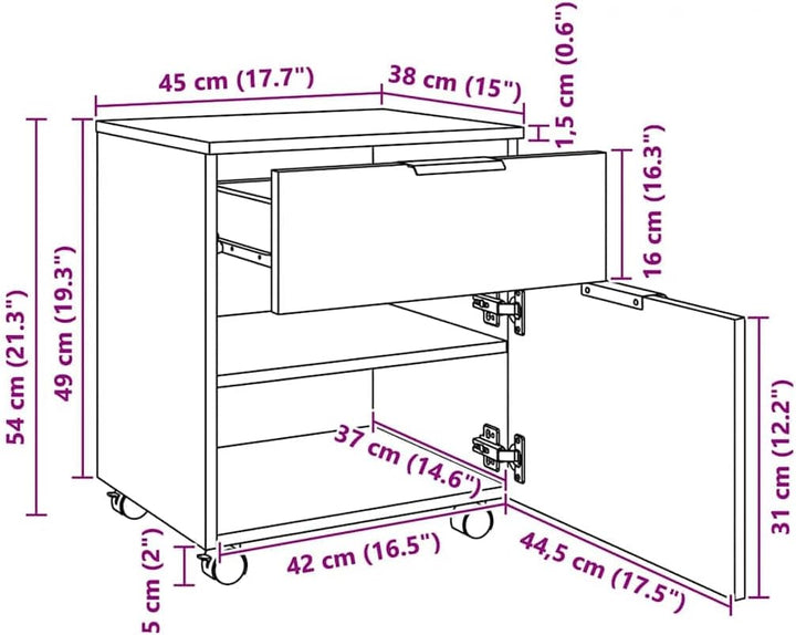 vidaXL Aktenschrank Mobil mit Rollen, Rollschrank Rollcontainer für Büro, Büroschrank mit viel Staur