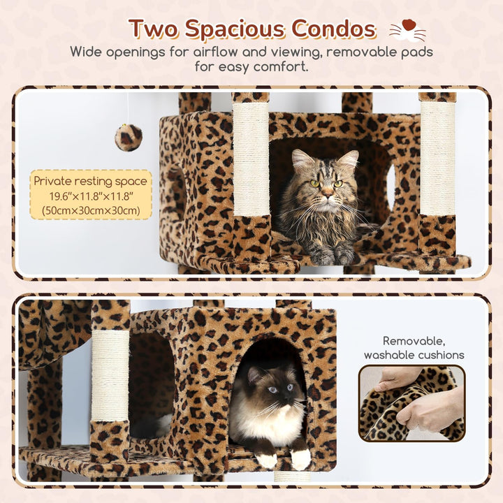 Globlazer Kratzbaum Grosse Leoparden 188 cm mit 2 Grosser Katzenhaus 50 * 30 * 30CM, Extragross Gepo