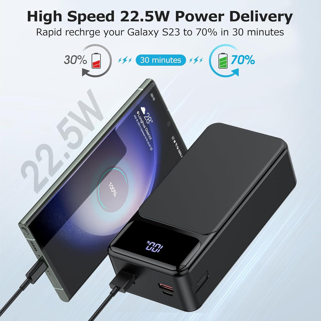 50000mAh Powerbank 22.5W Schnellladung Tragbare Power Bank USB-C mit 4 Ausgängen &amp; 2 Eingängen LED-D