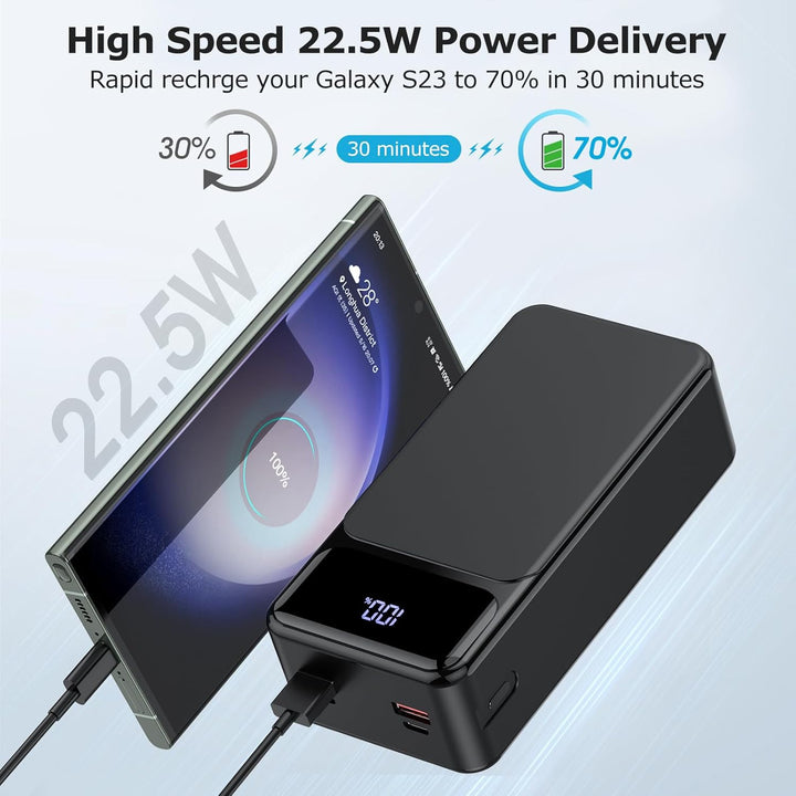 50000mAh Powerbank 22.5W Schnellladung Tragbare Power Bank USB-C mit 4 Ausgängen &amp; 2 Eingängen LED-D