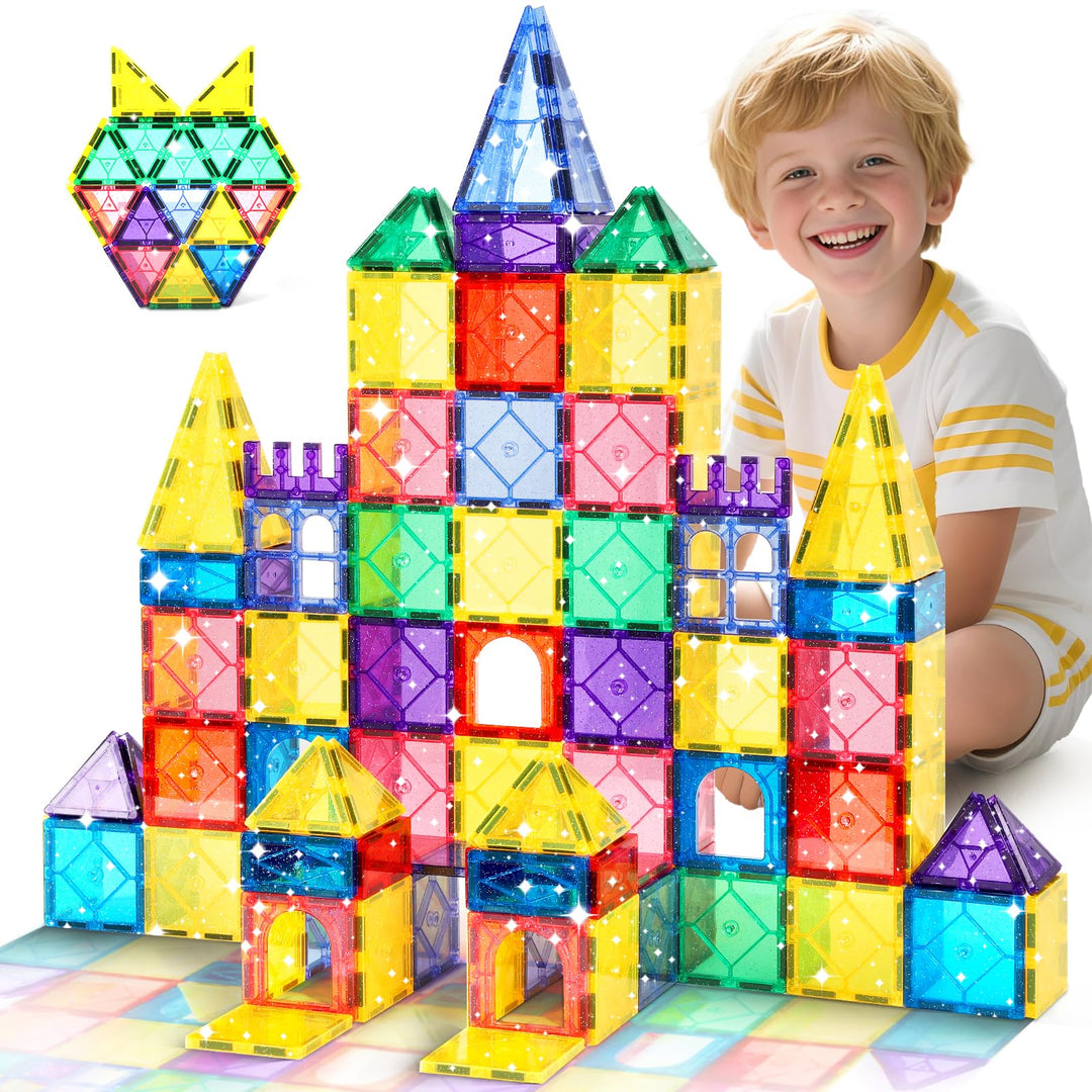 Magnetische Bausteine, 100 Teile Magnetische Fliesen STEM-Lernspielzeug für Kinder im Alter von 3, 4