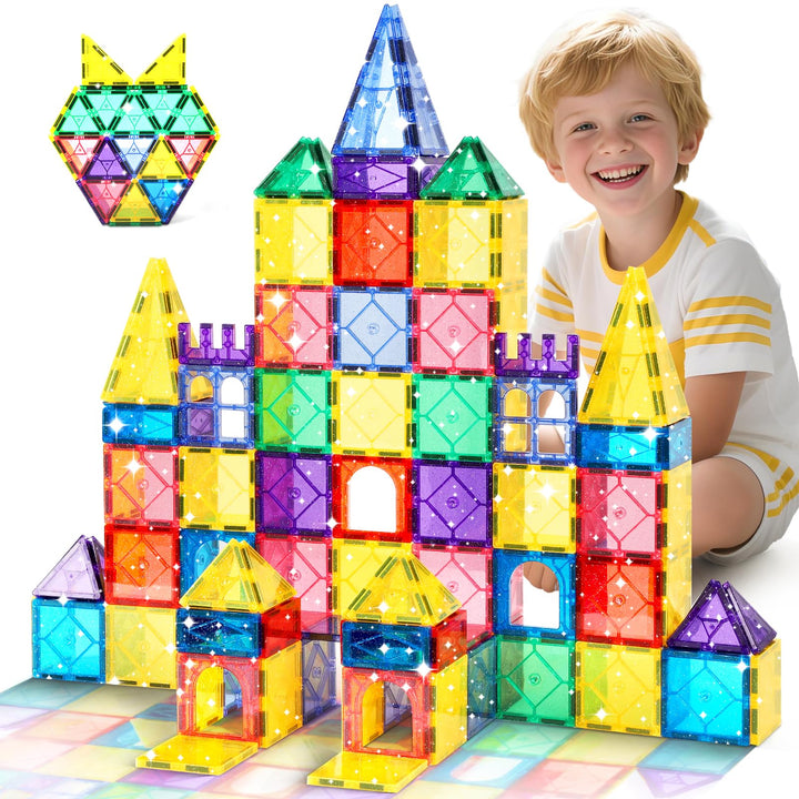 Magnetische Bausteine, 100 Teile Magnetische Fliesen STEM-Lernspielzeug für Kinder im Alter von 3, 4