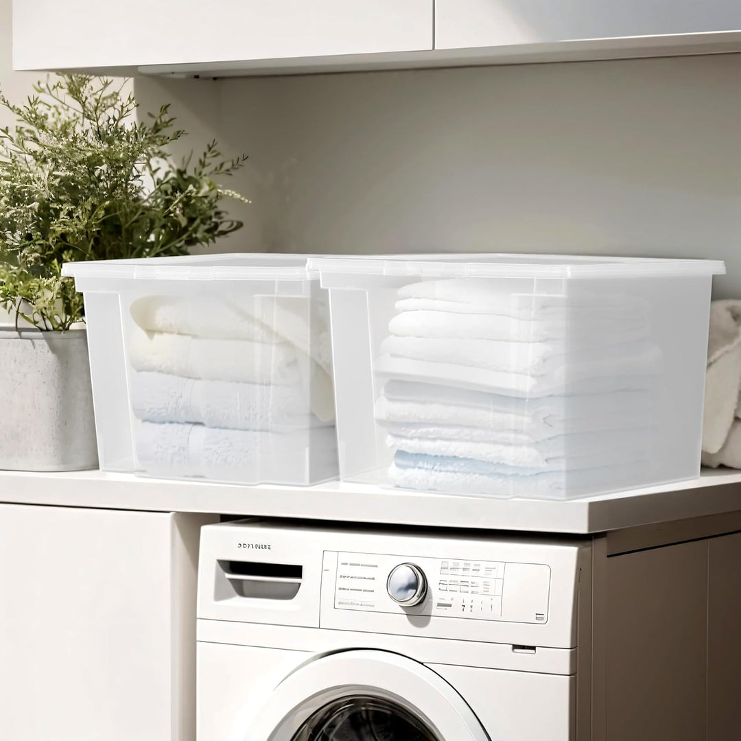 Iris Ohyama, 3er-Set, Aufbewahrungsboxen, 30 L, mit Deckel, stapelbar, Garage, Schlafzimmer, Wohnzim