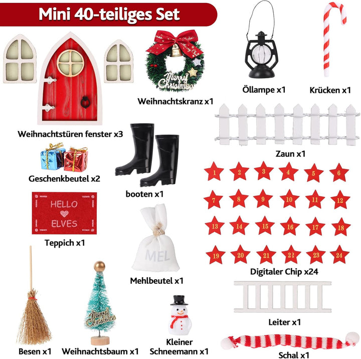 Wichteltür Weihnachten 40Pcs Wichtel Zubehör Miniatur Rot Wichteltür Zubehör Weihnachtsdeko Elfentür