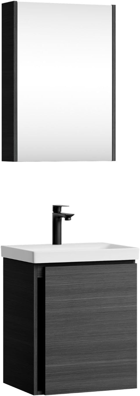 Planetmöbel Waschbeckenunterschrank mit Keramikwaschbecken & Spiegelschrank 50cm in Anthrazit, moder