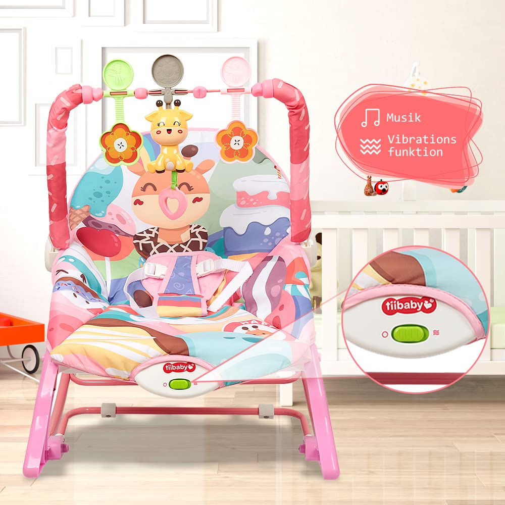 Baby Wippe mit Beruhigenden Vibrationen, Babyschaukel Elektrisch mit Liegefunktion, 3-Punkte-Gurt Si