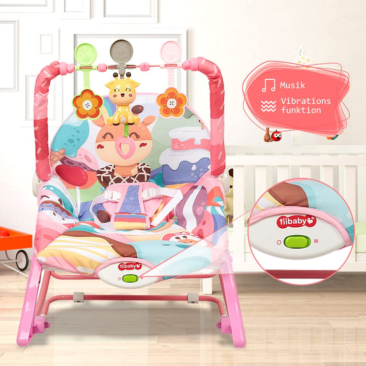 Baby Wippe mit Beruhigenden Vibrationen, Babyschaukel Elektrisch mit Liegefunktion, 3-Punkte-Gurt Si
