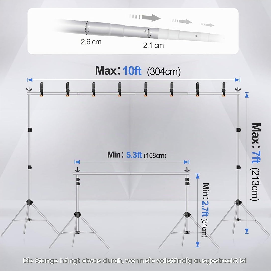 EMART Foto Hintergrund Ständer Silber, 2x3m Verstellbarer Hintergrundsystem mit 8 Hintergrundklemmen