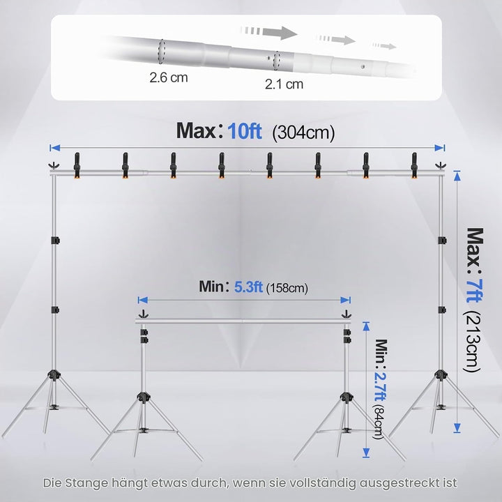 EMART Foto Hintergrund Ständer Silber, 2x3m Verstellbarer Hintergrundsystem mit 8 Hintergrundklemmen