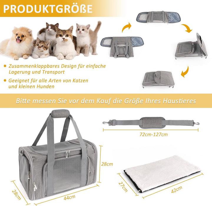 Transportbox Katze, Hundetragetasche Praktisch Und Sicher, Ideal Als Tragetasche Hund, Faltbare Trag