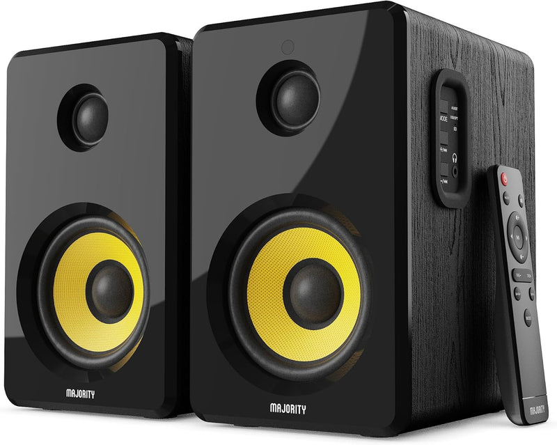 MAJORITY Aktive Regallautsprecher | Bluetooth-HiFi-Lautsprecher mit 70 Watts, gelber Kevlar-Lautspre