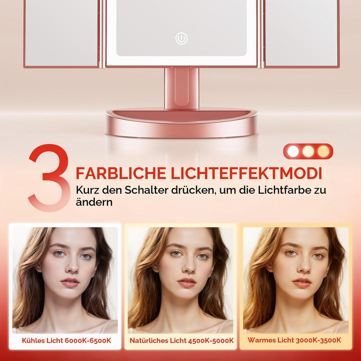 Auxmir Schminkspiegel mit Beleuchtung, 10X/5X/1X Kosmetikspiegel Vergrösserungsspiegel mit Licht &amp; 3