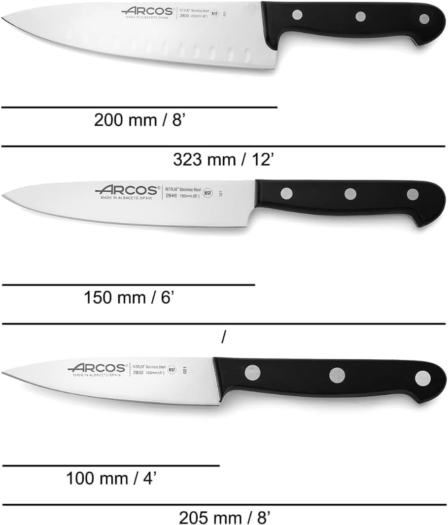 Arcos Messerset 3-teilig - Edelstahl Nitrum, Professionelle Küchenmesser - Ergonomischer Griff aus P