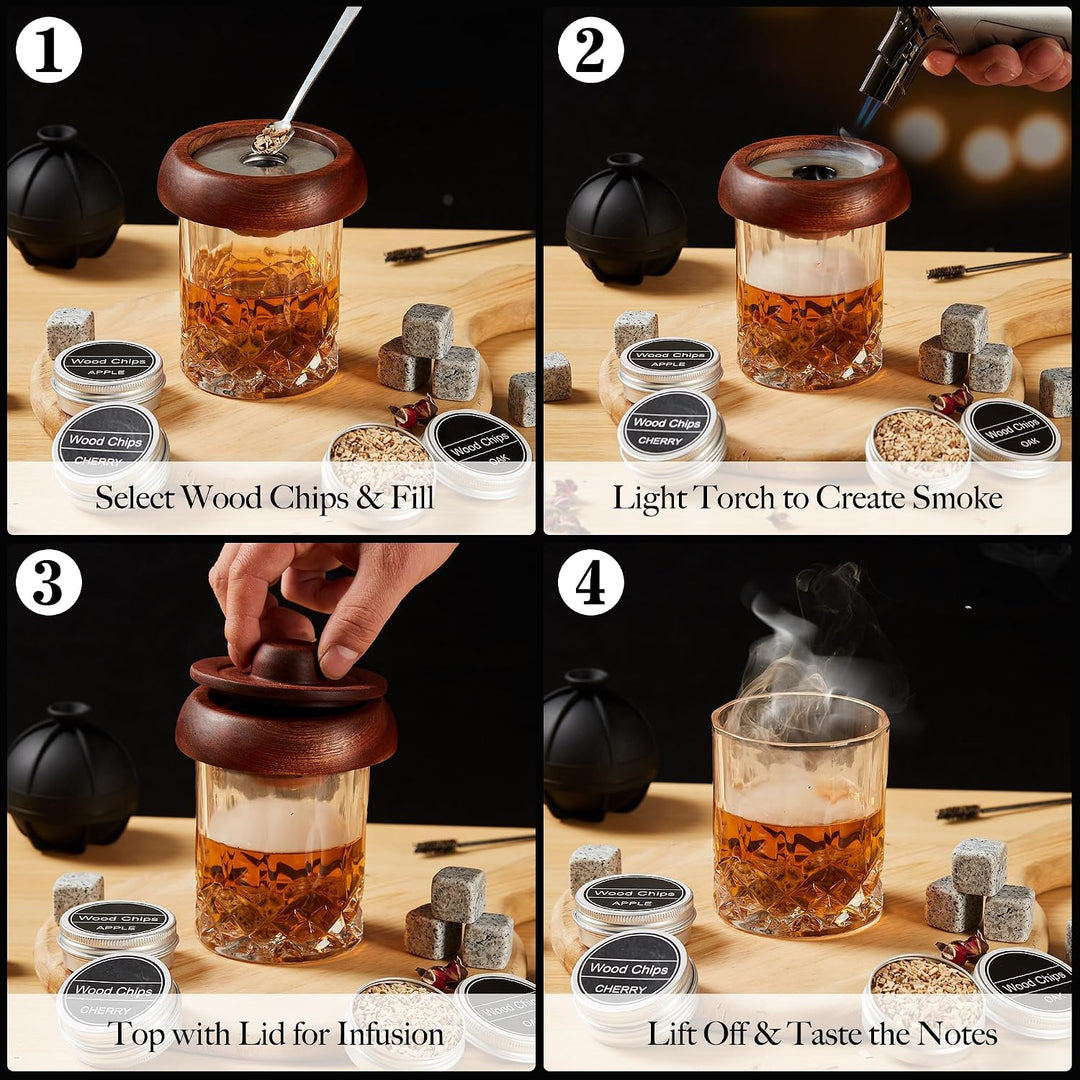 Cocktail Smoker Set Prestige Whisky mit 2 Gläsern und Brenner ohne Gas | Prestige Geschenkset schwar