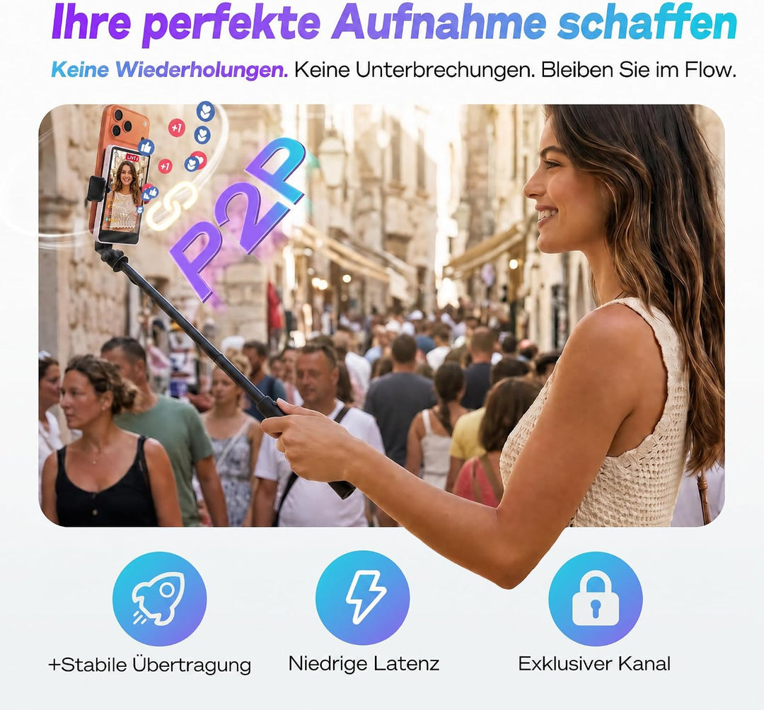 SYNCO XView Handy Selfie Monitor für iPhone 7-17 &amp; Android (Rosa) | 50m Kabellos, 3H Akku, 1080p Unt