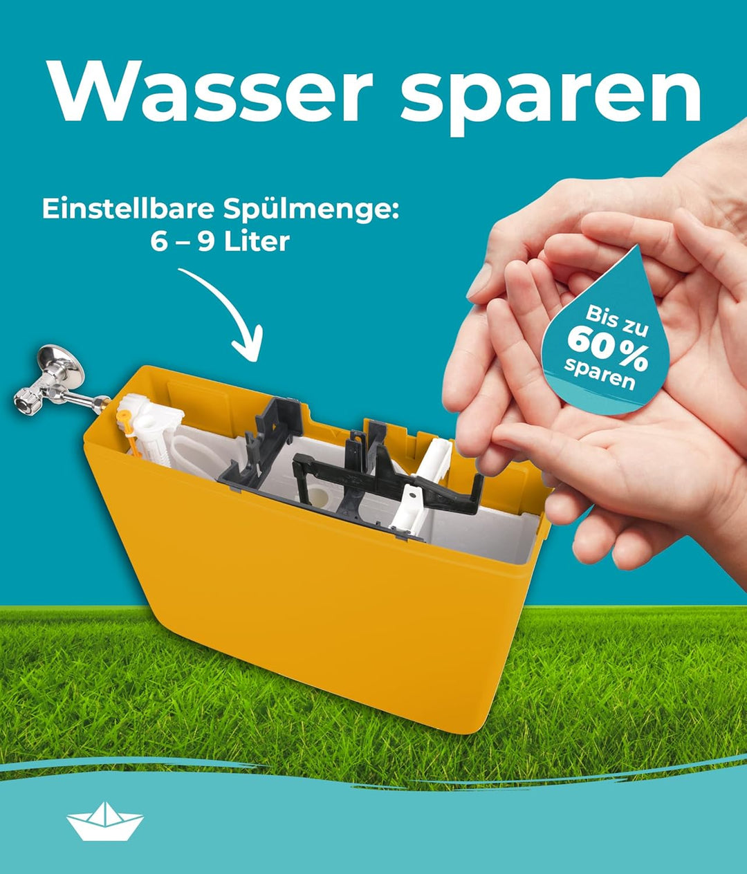 Calmwaters® Spülkasten Curry mit Spül-Stopp-Funktion, 6-9 Liter Spülmenge, Aufputzspülkasten WC schm