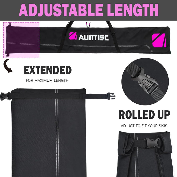 AUMTISC Skitasche Set Skisack &Skischuhtasche Längenverstellbare Bis 200 cm für 1 Paar Ski & Skischu