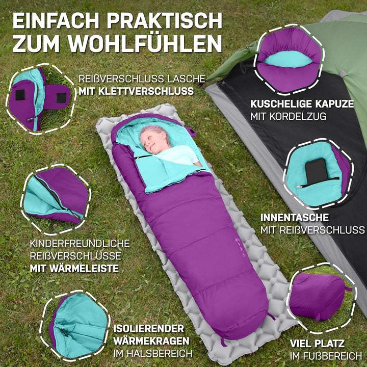 NORDBÄR® Kinderschlafsack für Jungs & Mädchen bis 145 cm Körpergrösse | Innenfutter aus 100% Baumwol
