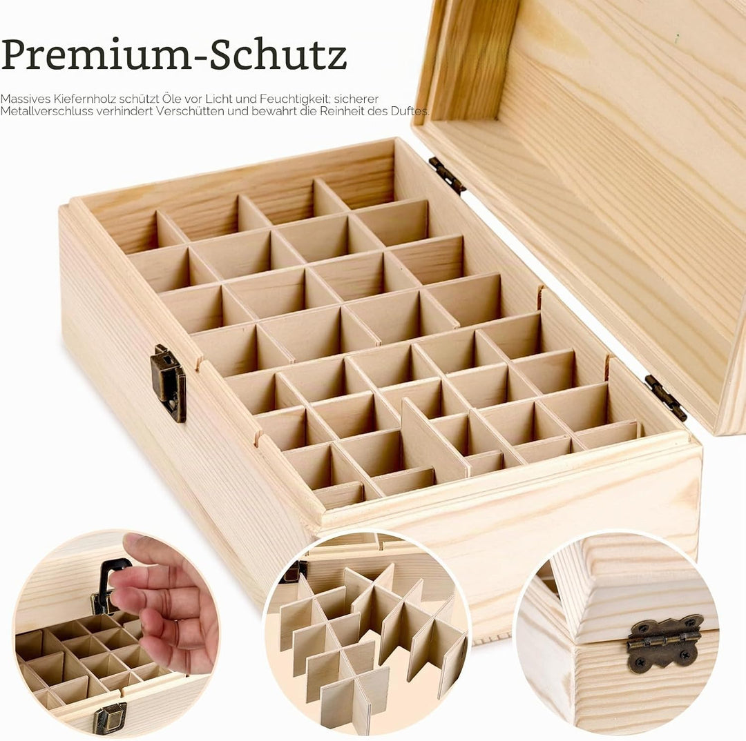 Ätherische Öle Holzbox, 36 Löcher Aromatherapie Öle Flaschen Tragbar Tragen Organisator Multifunktio