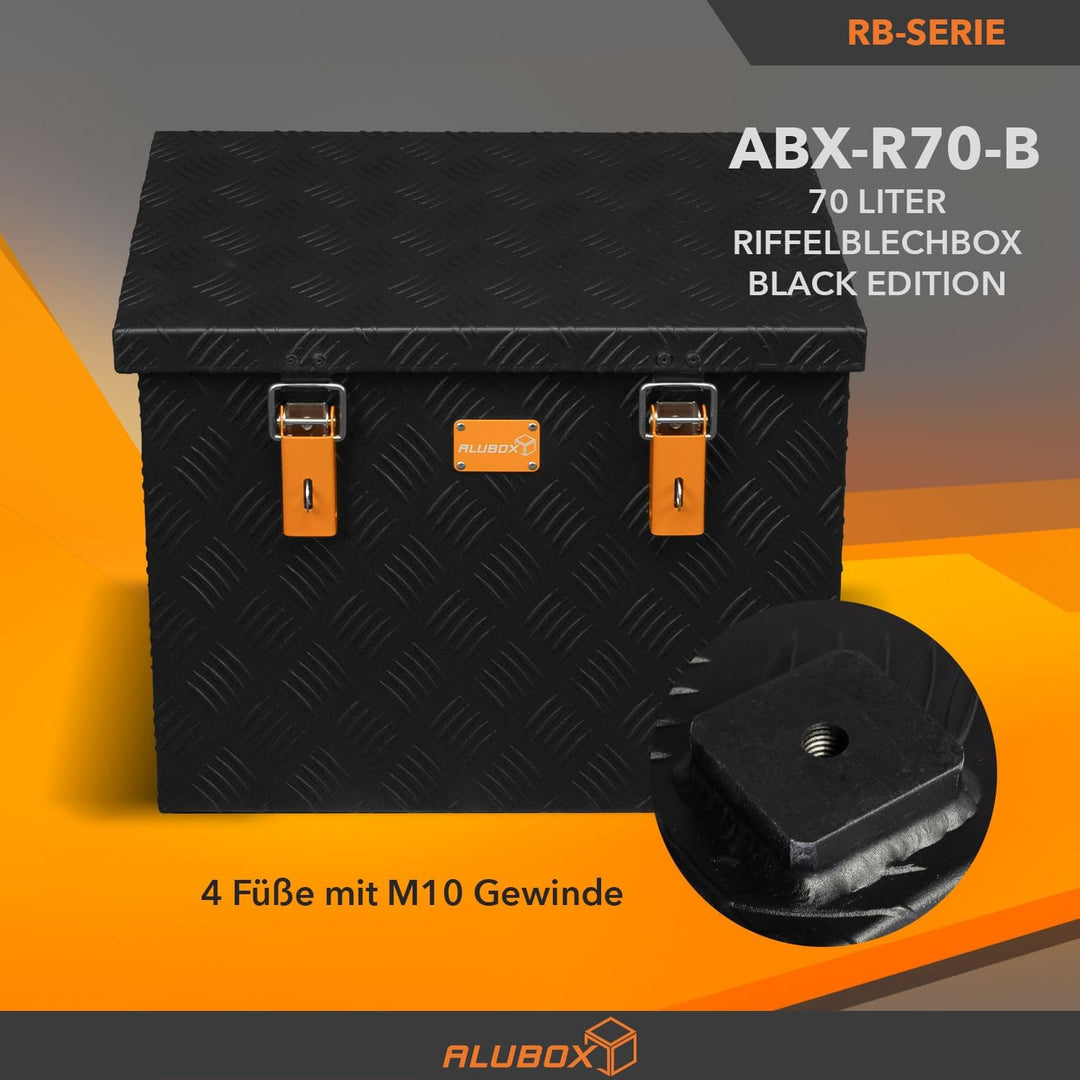 alubox Strong - Black Edition ABX-R70 Aluminium Transportkiste aus 3mm Riffelblech 70 Liter in schwa