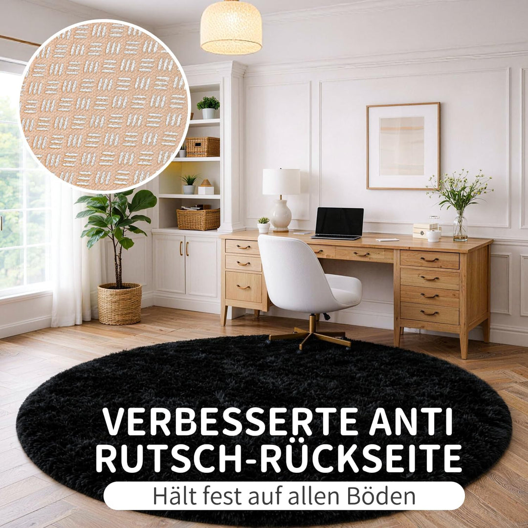 VOFUSHON Schlafzimmer Shaggy Plüsch runden Teppich Bunte Batik Faux Flauschiger Samt Moderne Innente