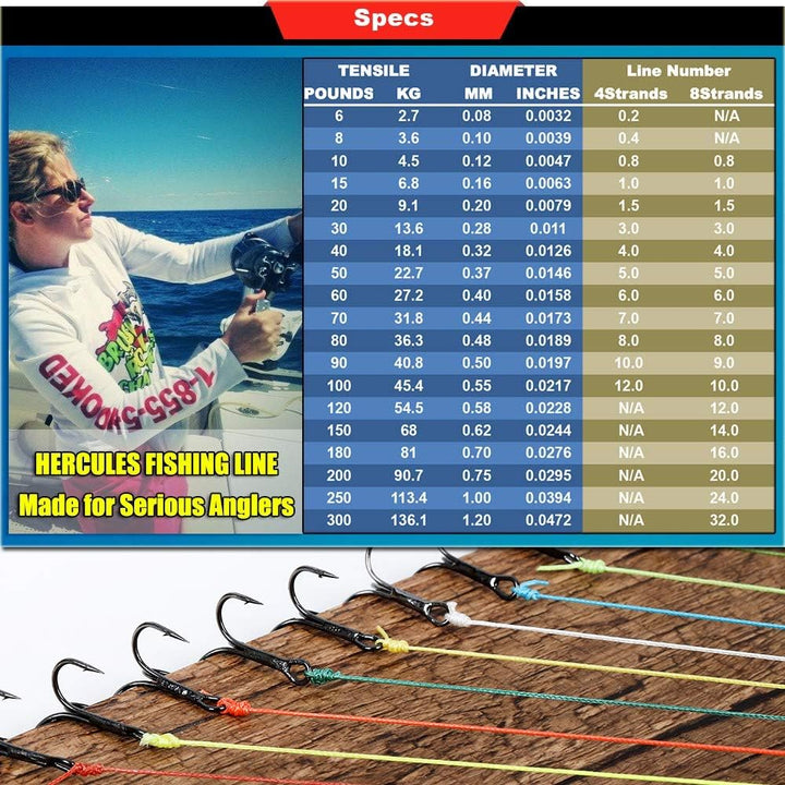 HERCULES Super Cast 100m - 2000m Yards Geflochtene Angelschnur 10lb - 300lb Test für Salzwasser Süss