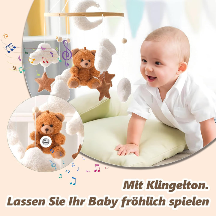 Herfair Mobile Baby Bettglocke mit Teddybär Hölz Mädchen Hängende Mobile Windspiel für Babybett Kind