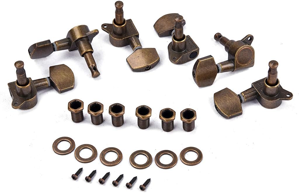 Alnicov Guitar Machine Heads Saiten-Tuning Pegs Tuner 3R3L für Akustik- oder E-Gitarren-Bronze
