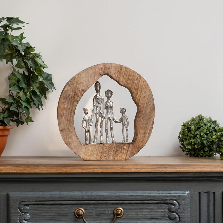 Moritz Skulptur Familie I Family I 29 x 7 x 28 cm schöne Dekofigur I Harmonie I Mango Holz Aluminium