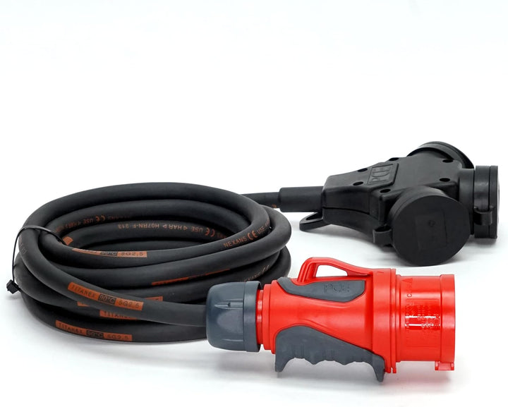 CEE-Stecker auf Schuko-Verteilung 3-Fach (1,5m-50m) 16A Verlängerungskabel Titanex H07RN-F 5x2,5mm²