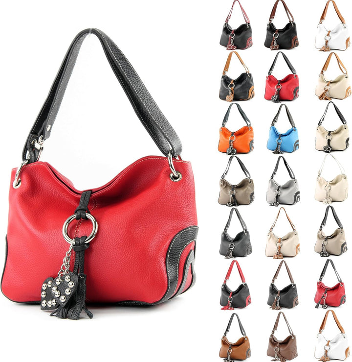 modamoda de - T10 - ital. Leder Schultertasche Umhängetasche Pastellblau/Dunkelbraun, Pastellblau/Du