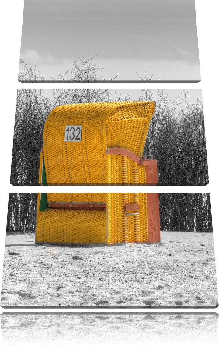 Pixxprint gemütlicher Strandkorb als Leinwandbild/Grösse: 3 Teilig (120x80) / Wandbild/Kunstdruck/fe